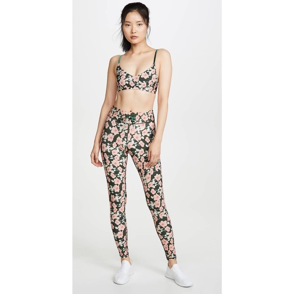 The Upside Leggings 4 Green Floral Poppy High Rise Drawstring Stretch - Picture 12 of 12